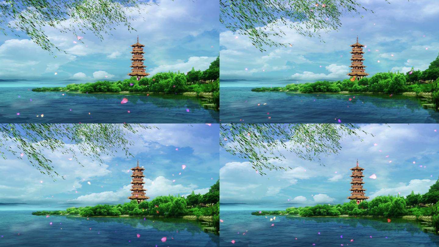 西湖美景雷峰宝塔唯美春天景色