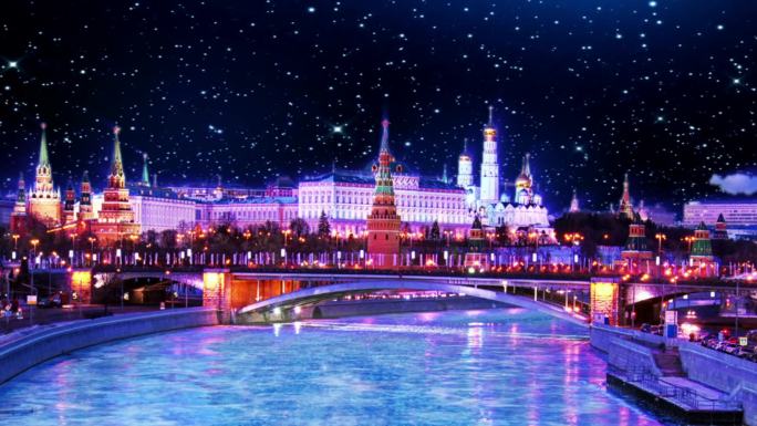 俄罗斯莫斯科喀秋莎宫殿夜景