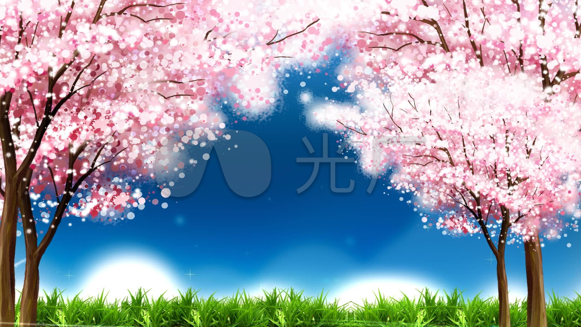 春天的樱花林手绘风景花朵花插画图片-千库网