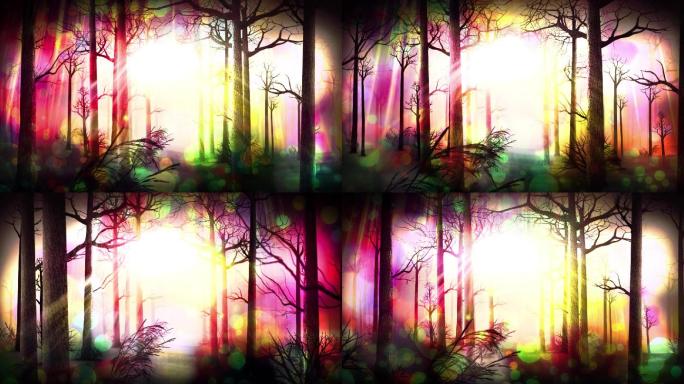 童话魔法彩色树林舞台背景