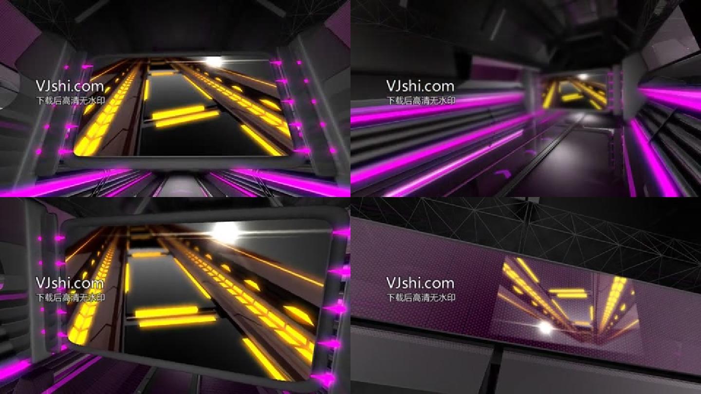 紫色光带科技感通道展板模板