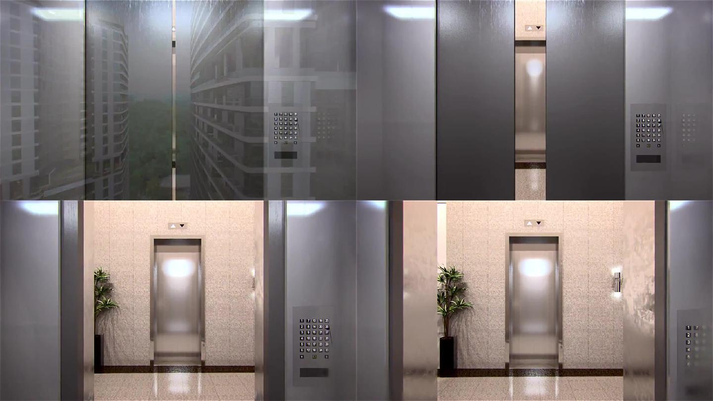 三维室内写字楼电梯厅开门出电梯