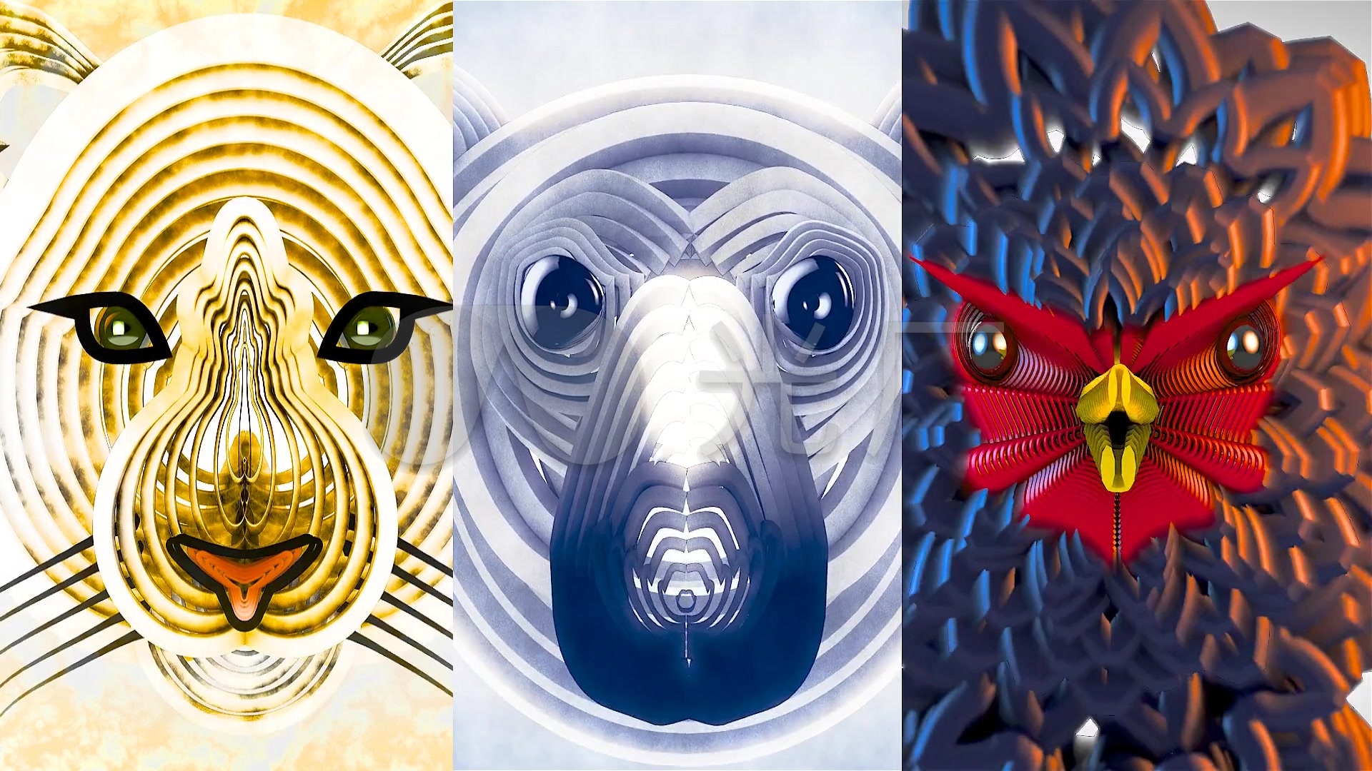 三分屏动物动画视频