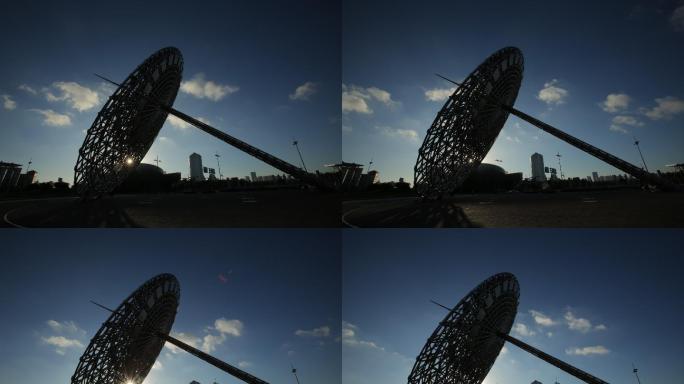 4K高清上海城市风光日晷塔