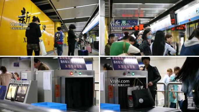 南京地铁站人流安检等地铁的人群
