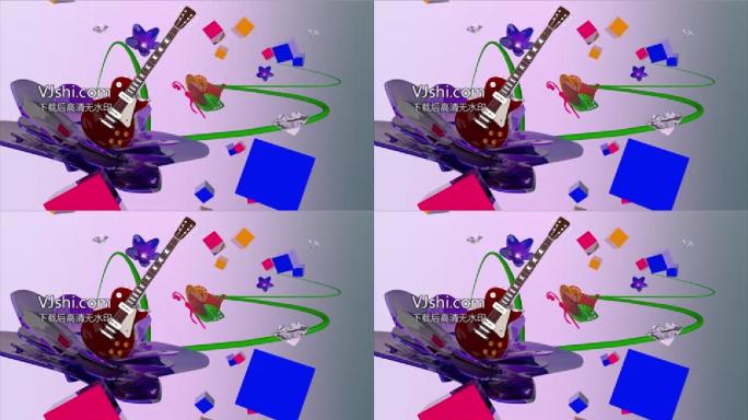 c4d花朵钻石吉他模型加渲染材质球