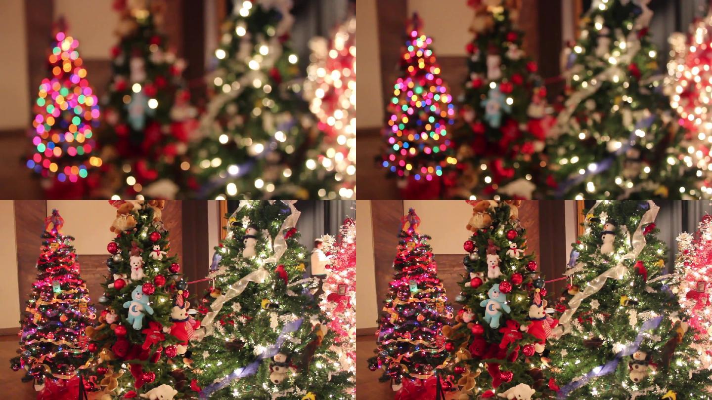 圣诞节挂满彩灯彩球的圣诞树