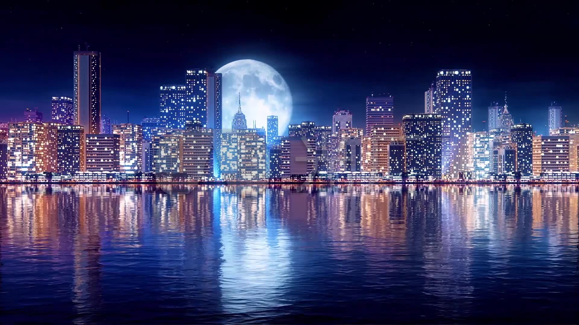 城市月亮夜景背景素材