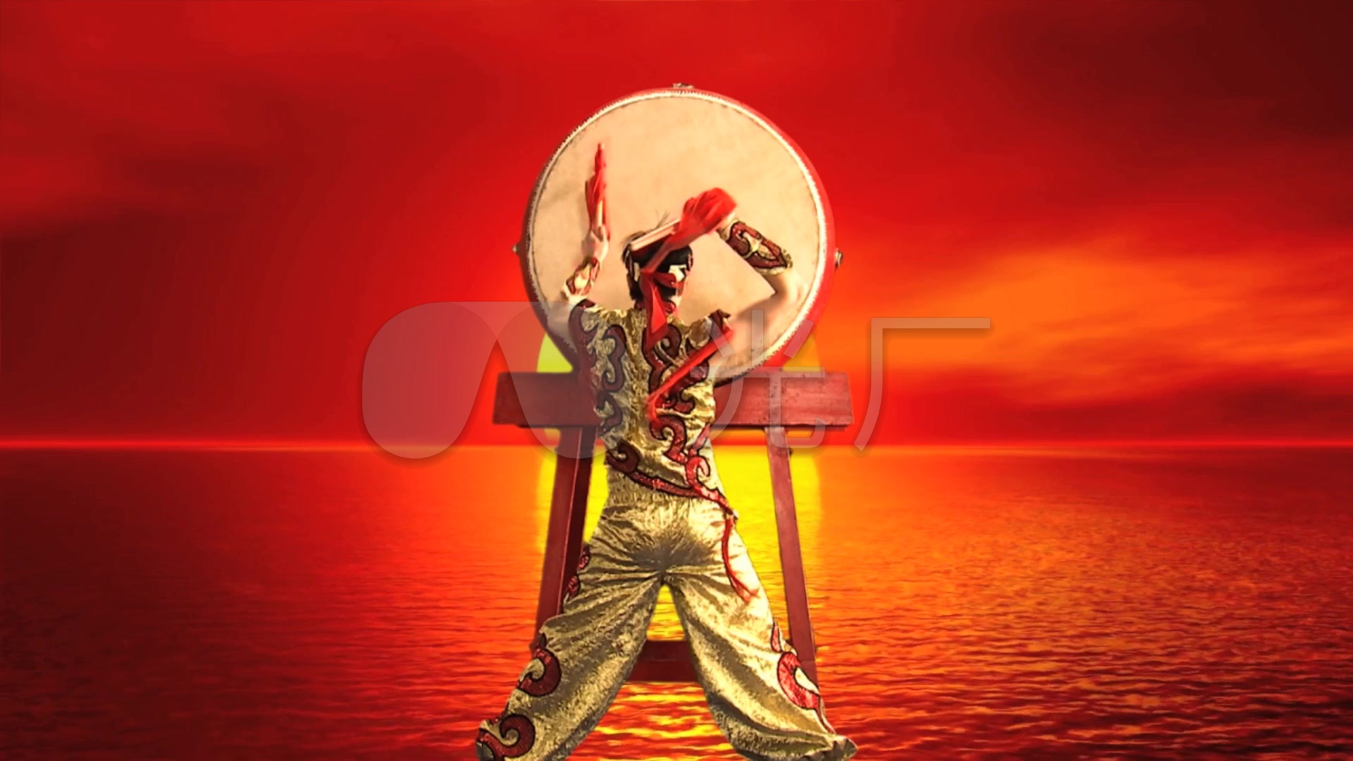 唯美大气极品晨曦红日真人打鼓秀视频素材