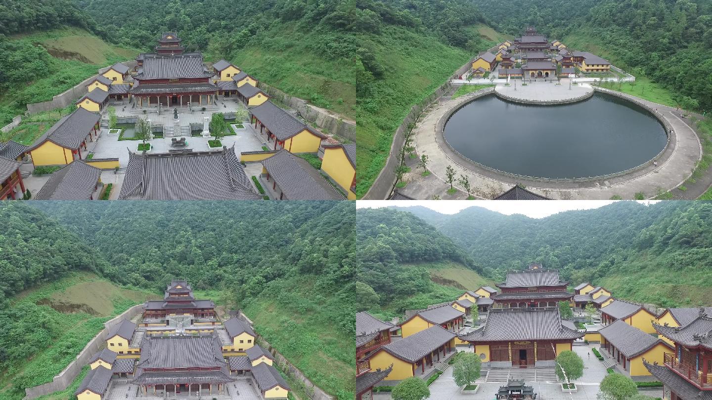 航拍仙女湖寺庙各个角度片段