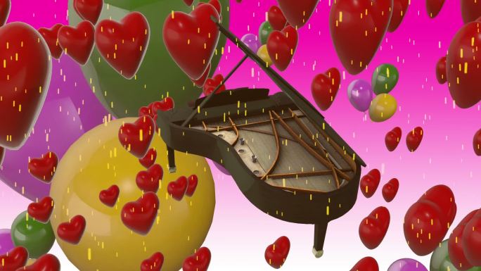 唯美浪漫钢琴气球心