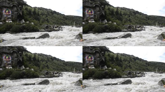 新都桥玛尼石河流川流不息河滩