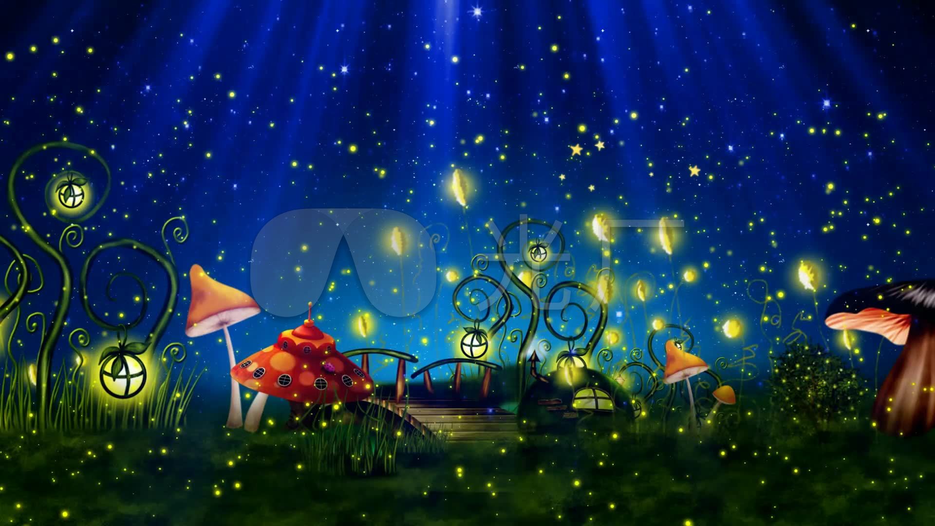 梦幻蓝色夜空下的萤火虫
