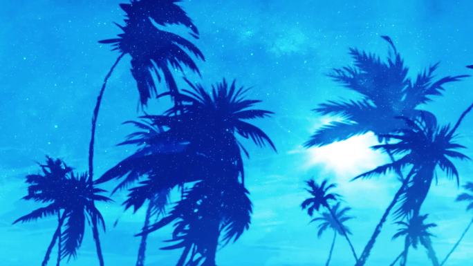 椰风月色夏天的风浪漫椰树剪影背景