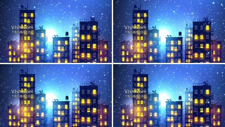 唯美星空城市卡通夜景背景视频 19x1080 高清视频素材下载 编号 舞台背景 Vj师网www Vjshi Com
