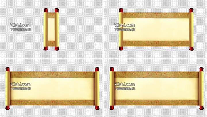 超清卷轴画轴滚动打开动画视频素材