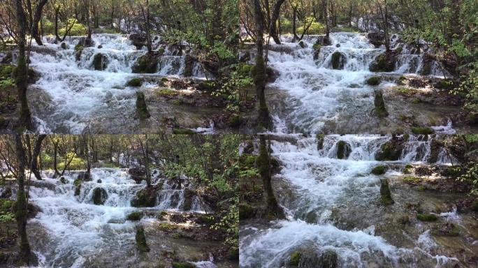 流水风景绿树旅游湖水