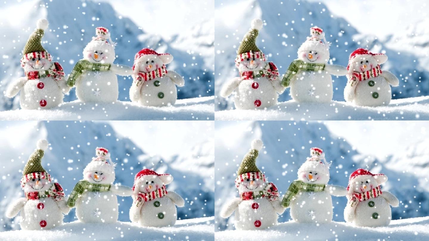 冬季雪人下雪场景视频