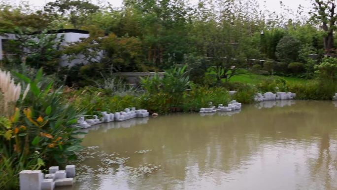 中式公园池塘湖水1