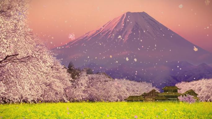 日本富士山樱花唯美