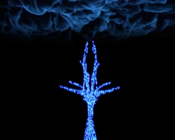 水粼粼粒子树投影云水