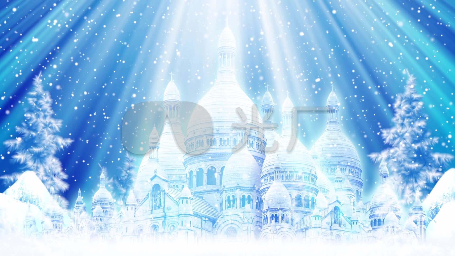 浪漫唯美冰雪城堡雪景圣诞led背景视频