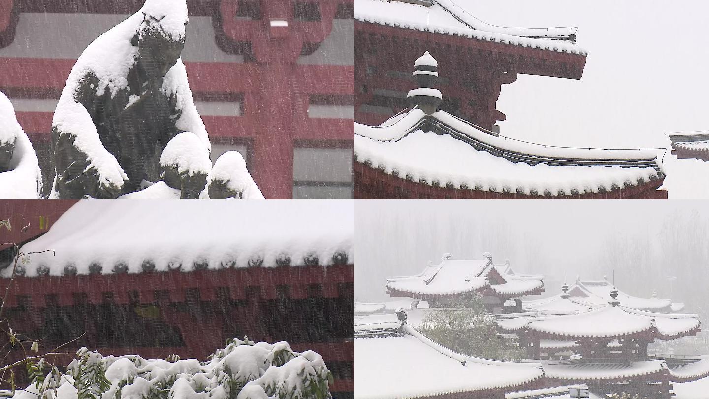 漂亮的古建筑长安雪景