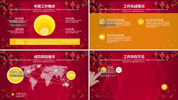 红色新年灯笼年终总结ppt