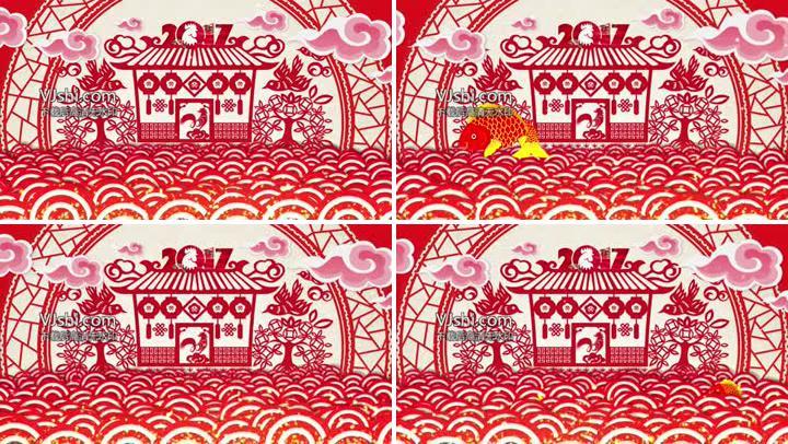 剪纸中国风2017鸡年喜庆背景