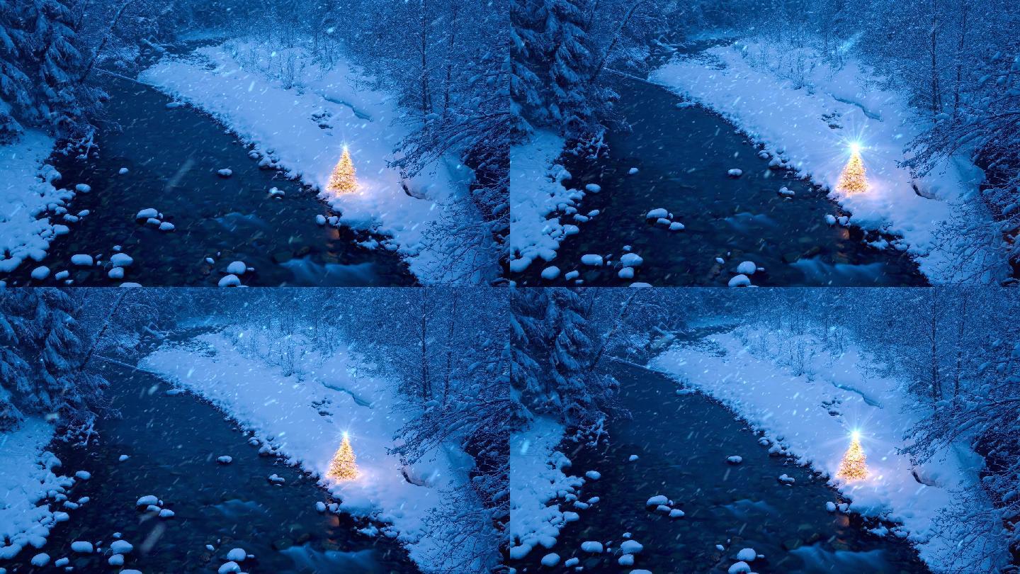 冬天溪谷唯美雪景