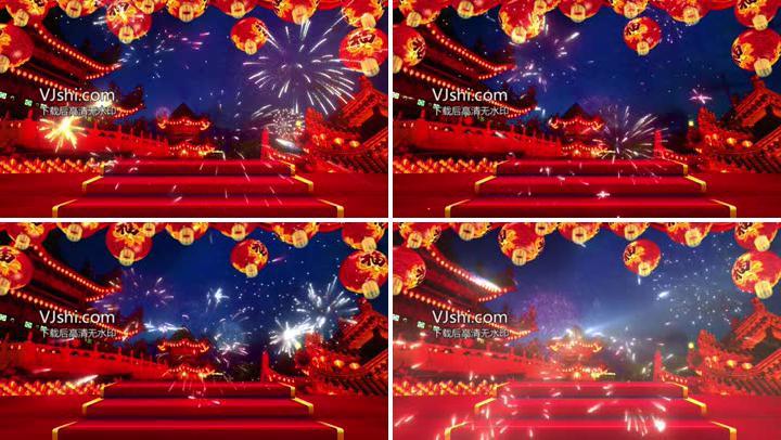新年喜庆灯笼烟花舞台背景视频