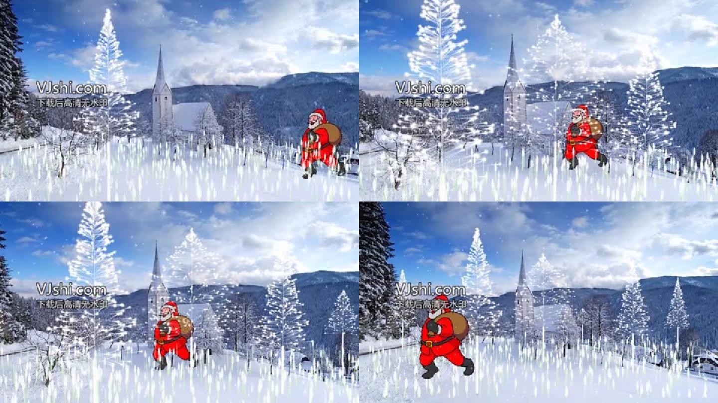 圣诞来啦圣诞老人圣诞树雪城堡山飘雪礼包