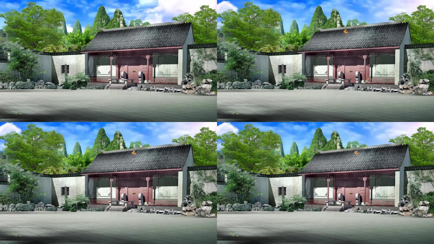 古代宅院府门外员外府戏曲舞台背景