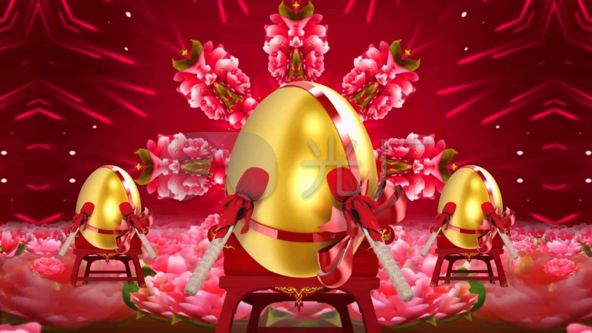 砸金蛋牡丹花海舞台背景视频