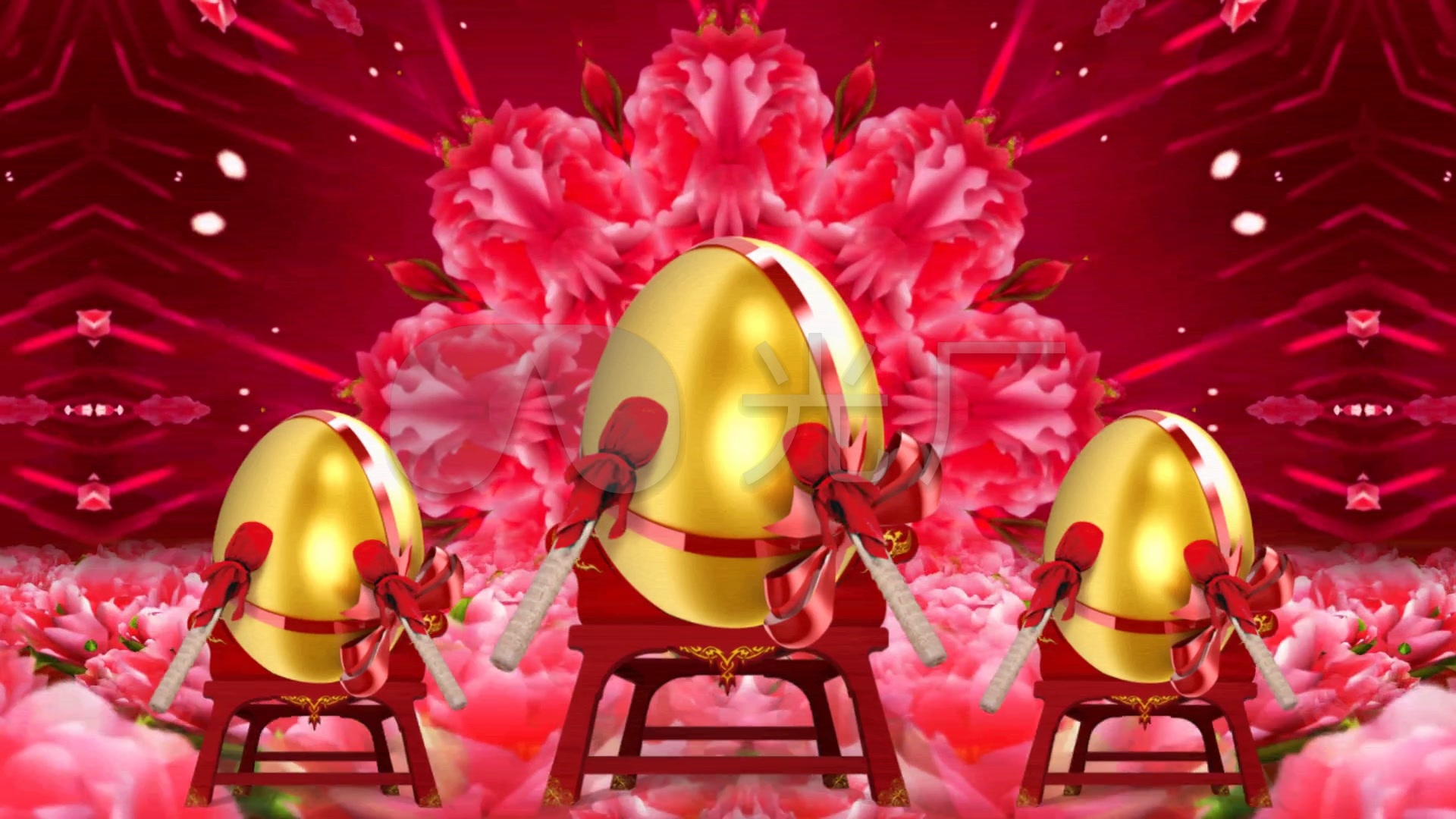 砸金蛋牡丹花海舞台背景视频