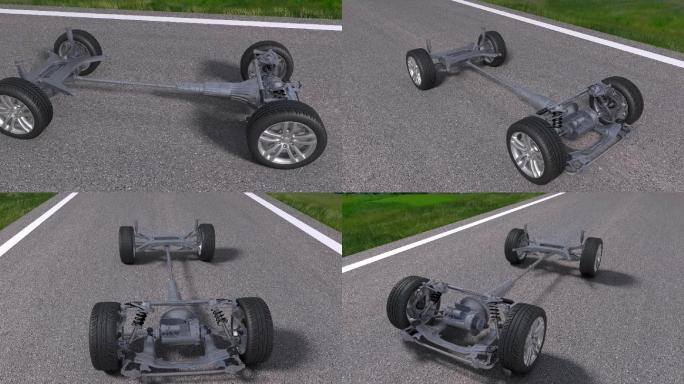 三维动画新能源汽车底盘旋转展示
