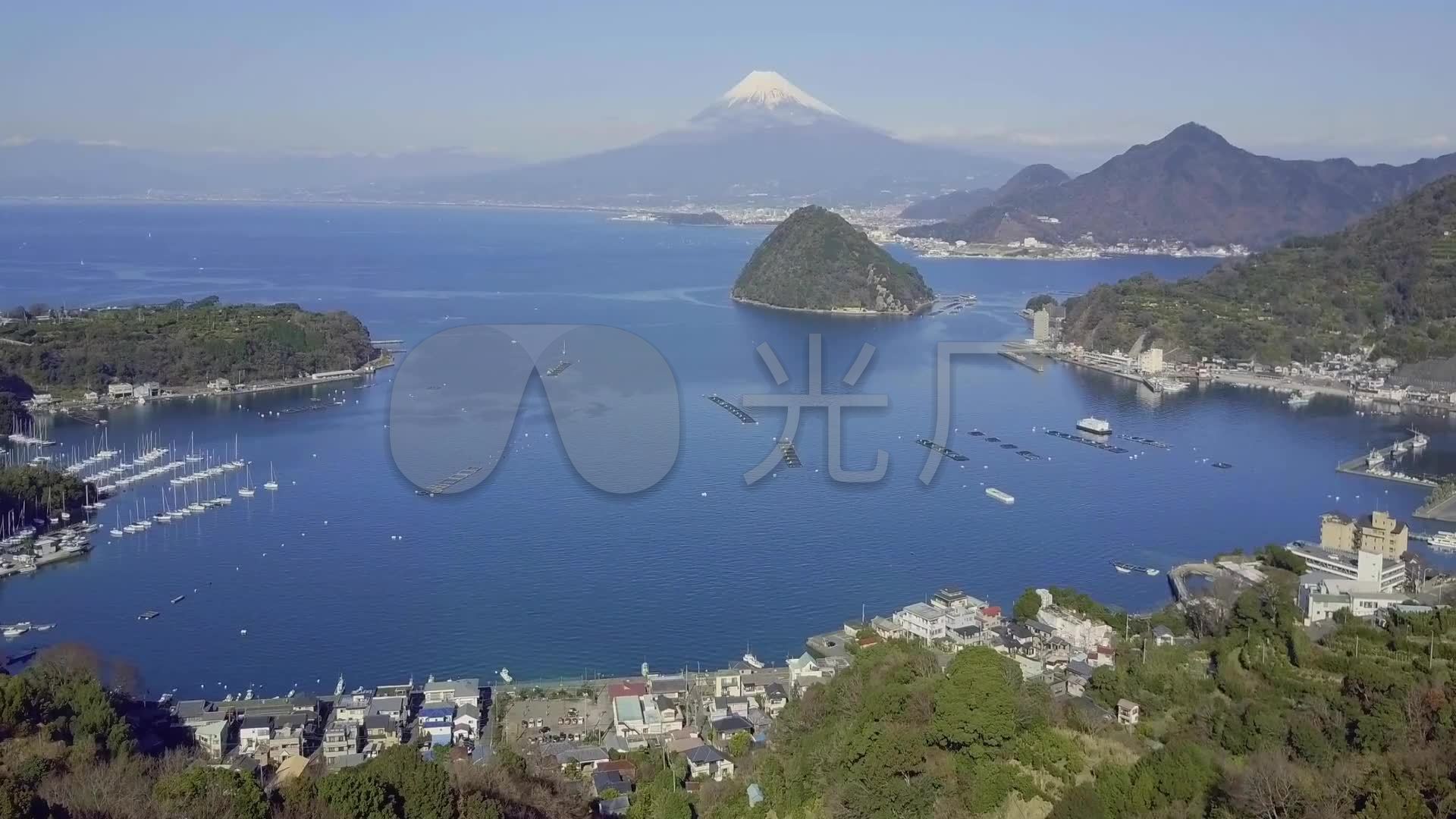 航拍日本富士山伊豆半岛港湾游艇7335_1920x1080_高清视频素材下载