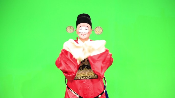 京剧丑角绿背抠像实拍素材