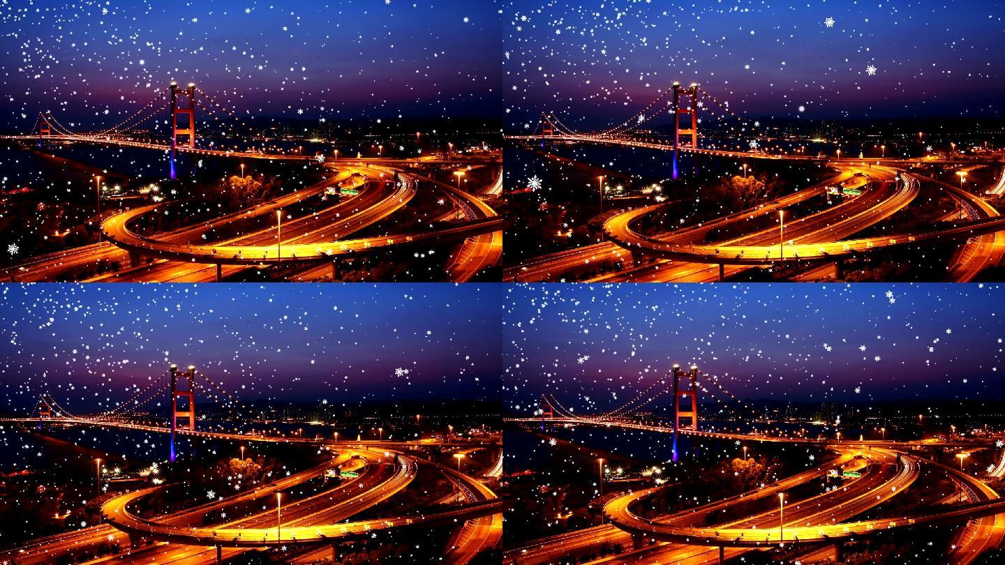 天桥雪景视频