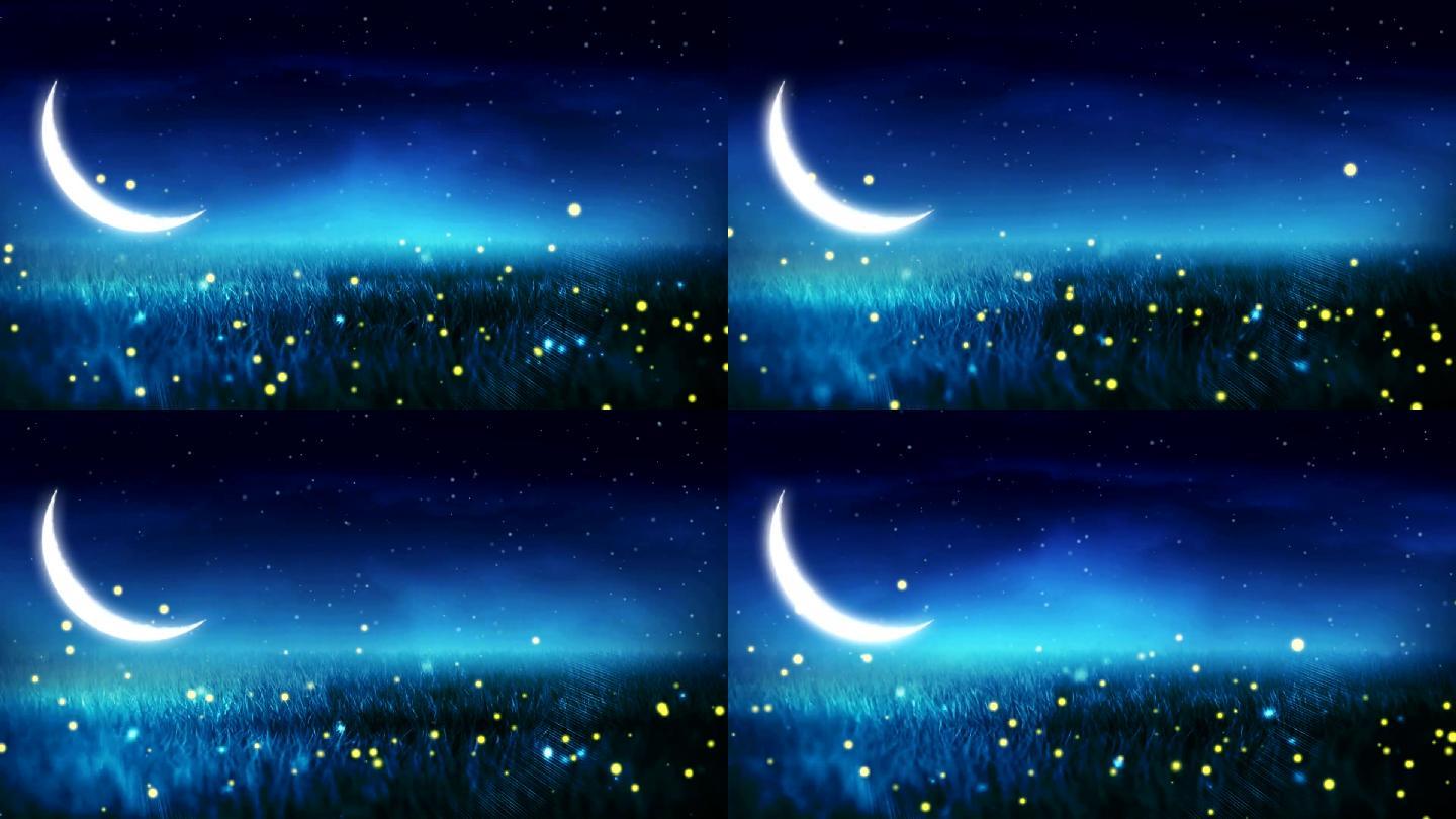 夜晚星空草地月亮