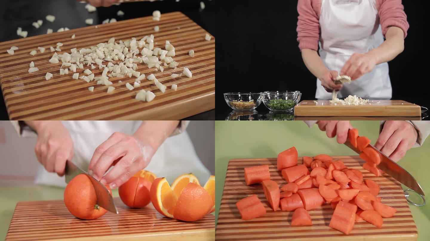 切肉切菜橙子原始素材切姜蒜芹菜白菜胡萝卜