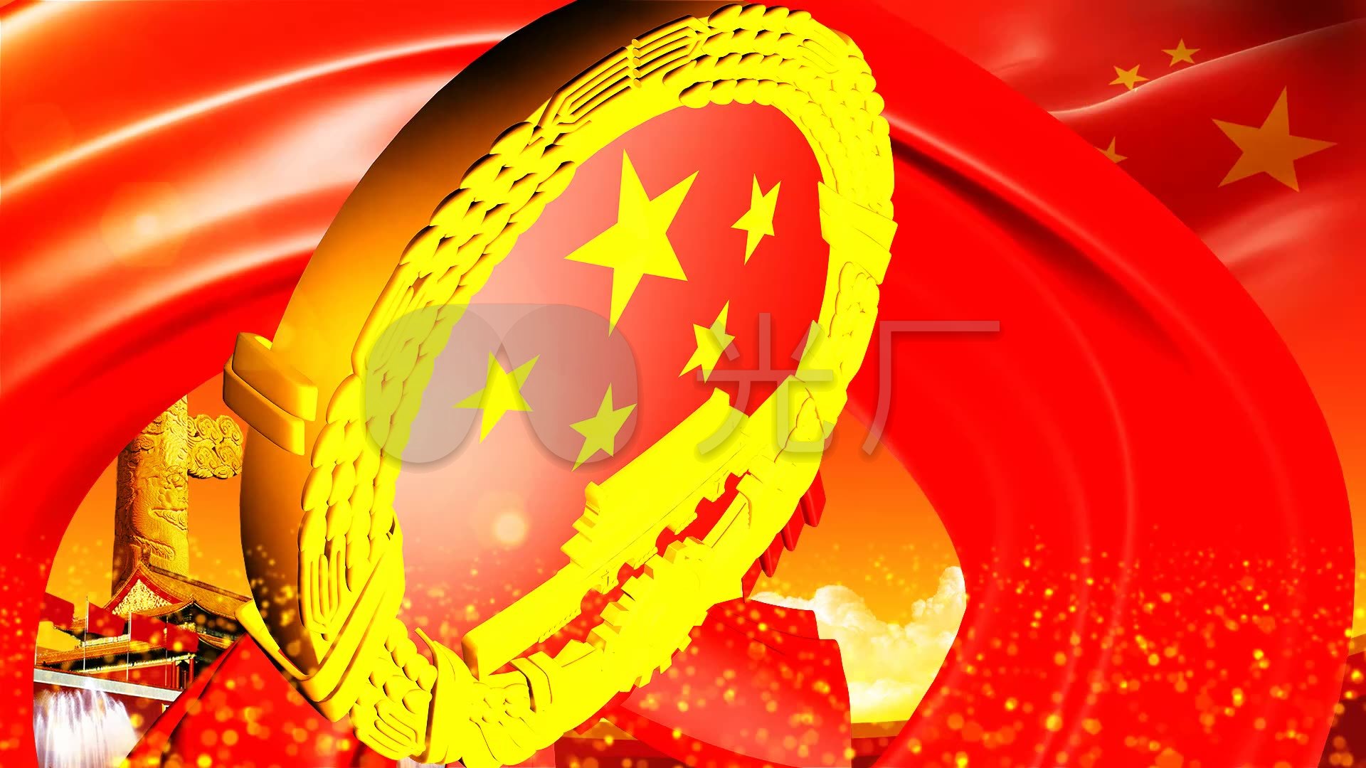 1-1国徽红绸视频片段素材