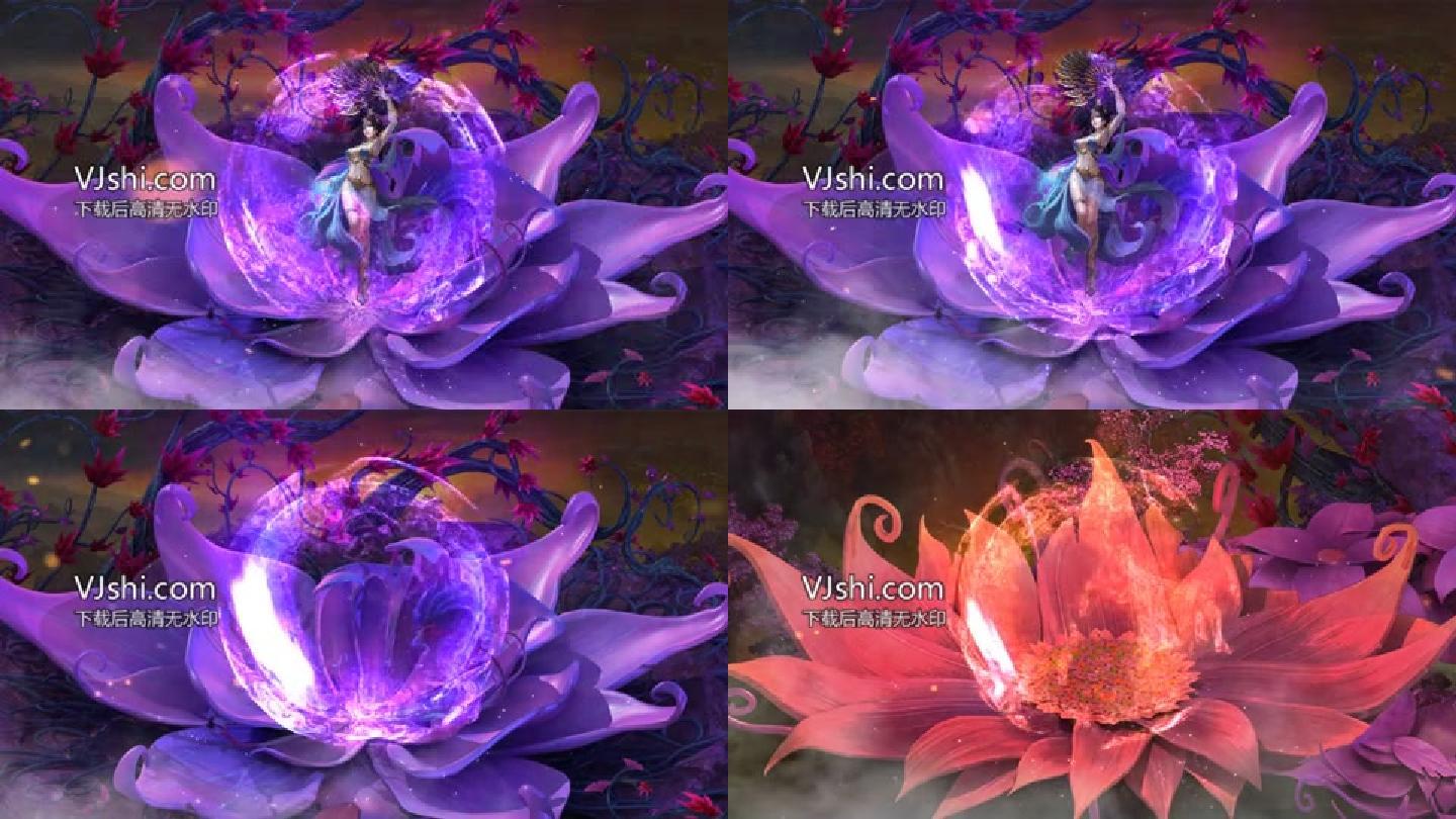 修仙玄幻场景红紫花瓣两色视频AE源文件
