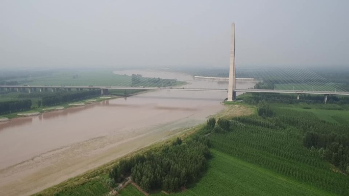 济南高速路黄河大桥大气无人机航拍素材