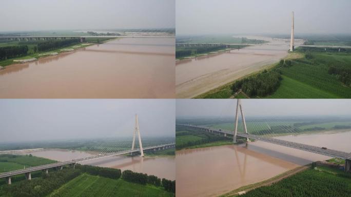 济南高速路黄河大桥大气无人机航拍素材