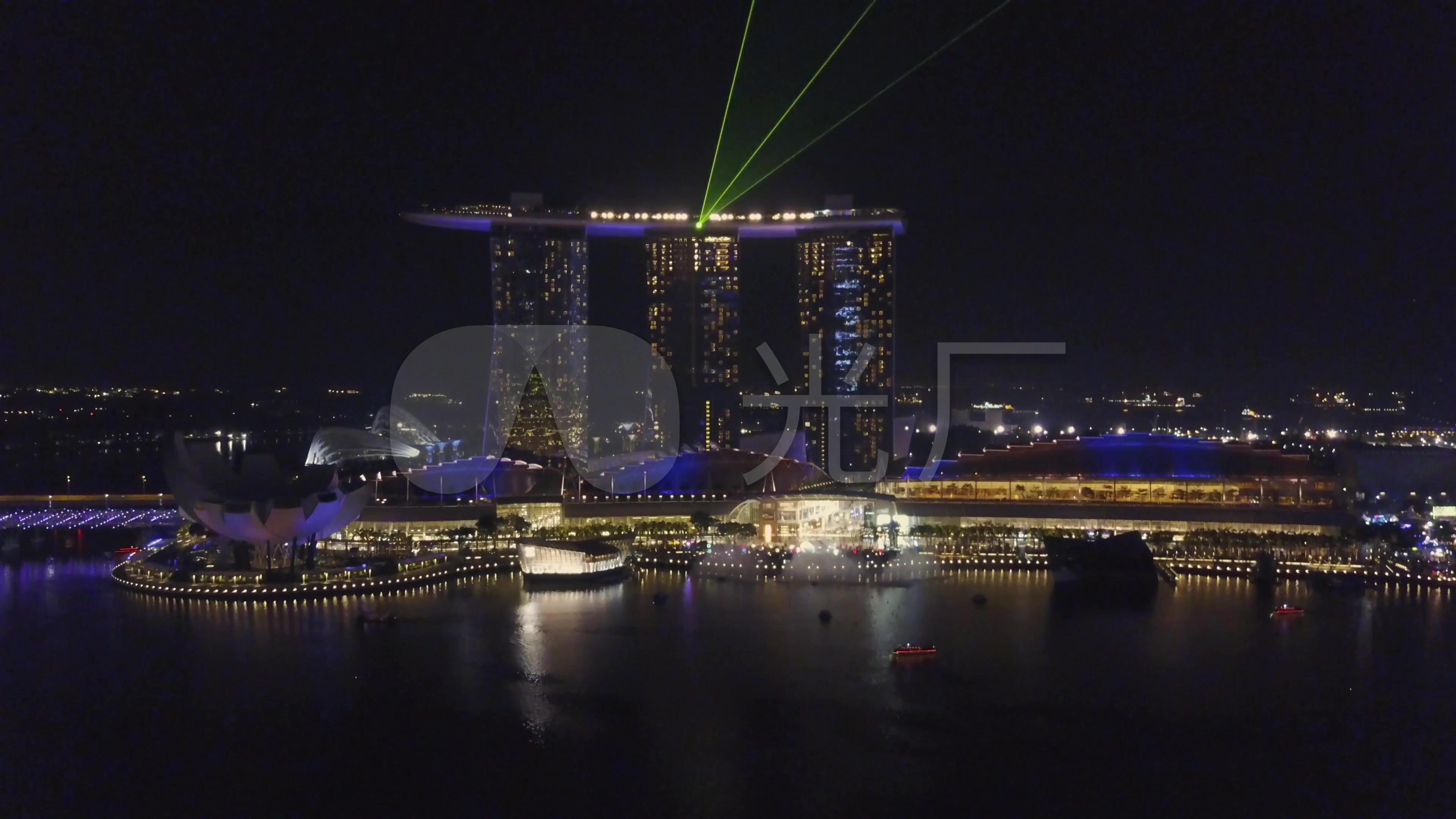 4K航拍美丽的新加坡城市夜景延时拍摄_3840