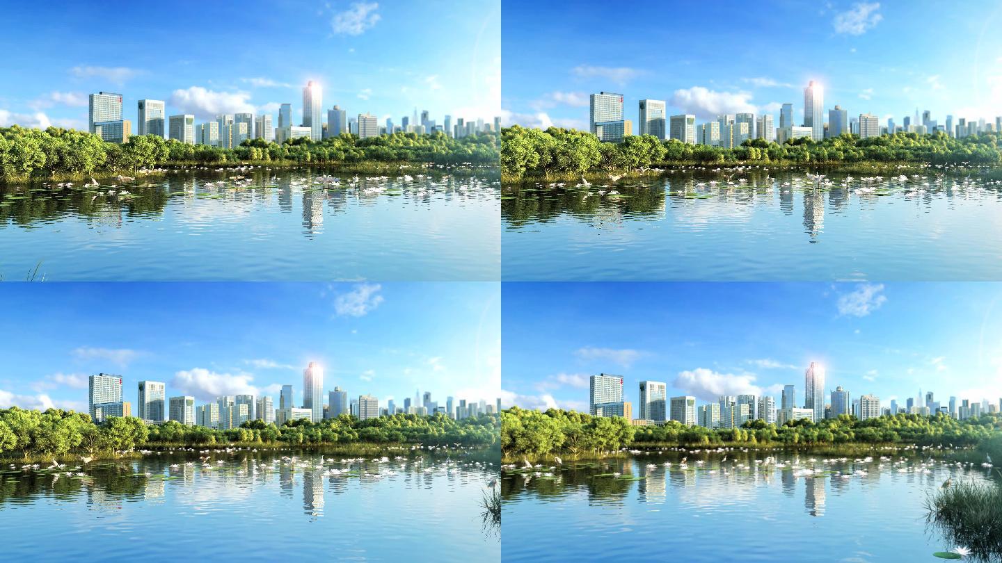 3D动画水岸湿地公园城市天际线_0685