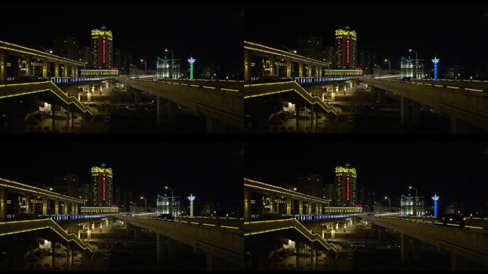 夜景立交桥远拍哈尔滨大厦空境