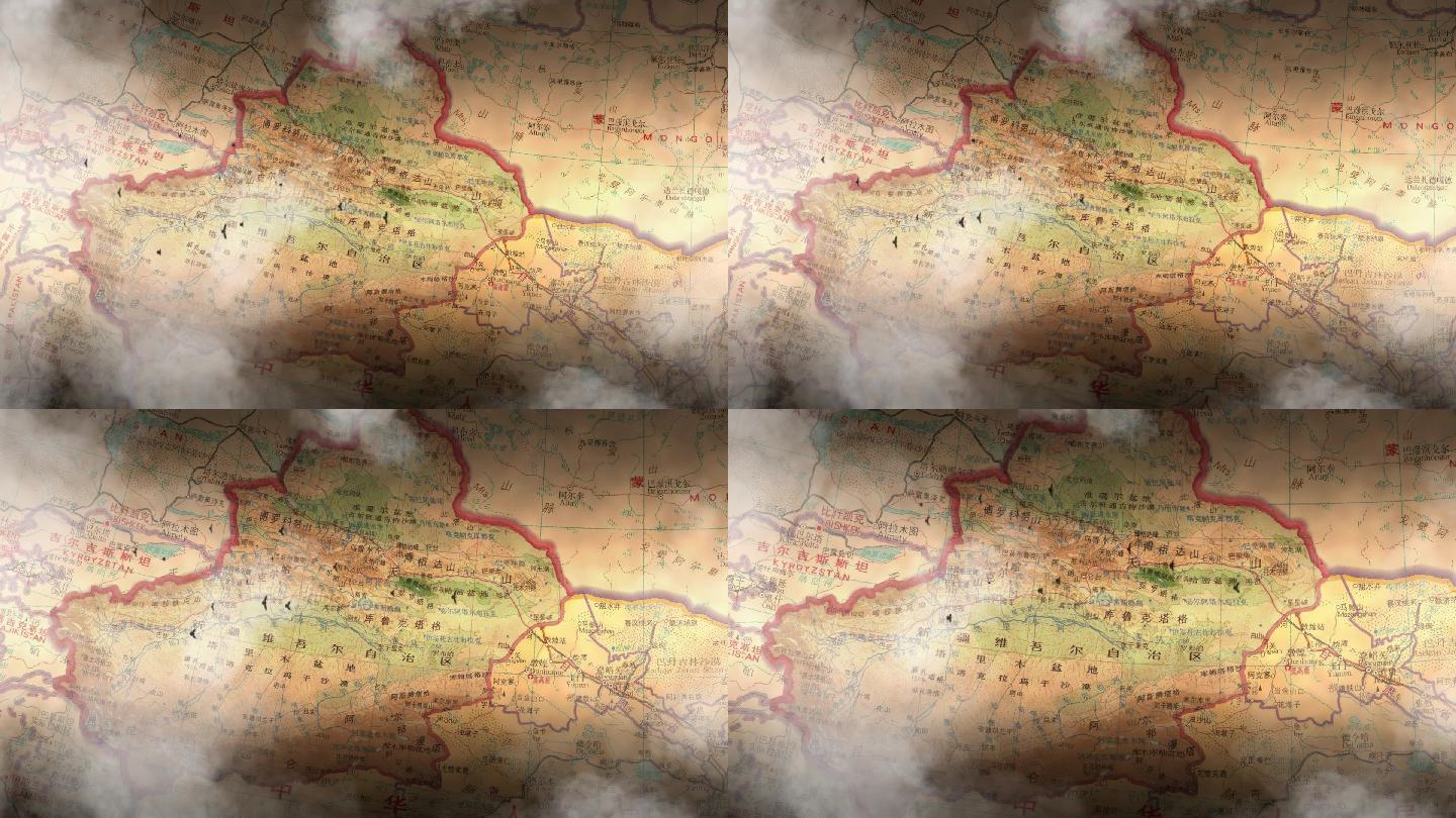 新疆地图古丝绸之路质感