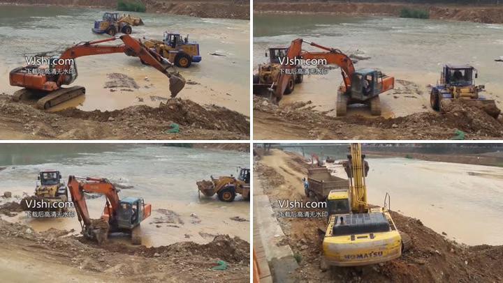 7.忙碌市政建设工地河堤河道清理工程机械